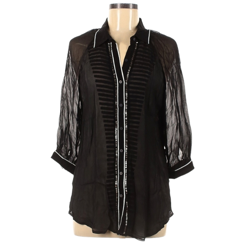 Rohit Gandhi + Rahul Khanna 100% Silk Blouse‎ Size M Black Semi-Sheer Beaded